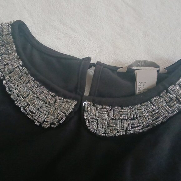 H&M Womens π Fancy Black Sequined Neck Fit And Flare Sleeveless Peplum Top - Picture 7 of 15